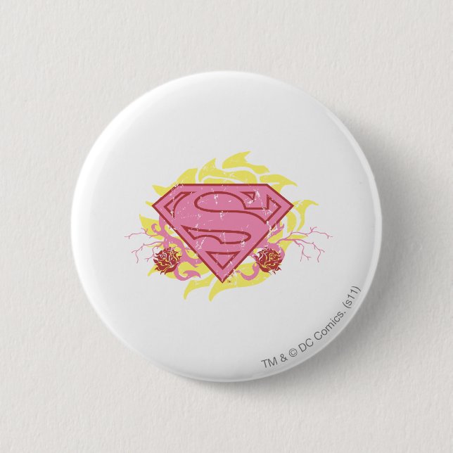 Supergirl Pink Blume Button (Vorderseite)