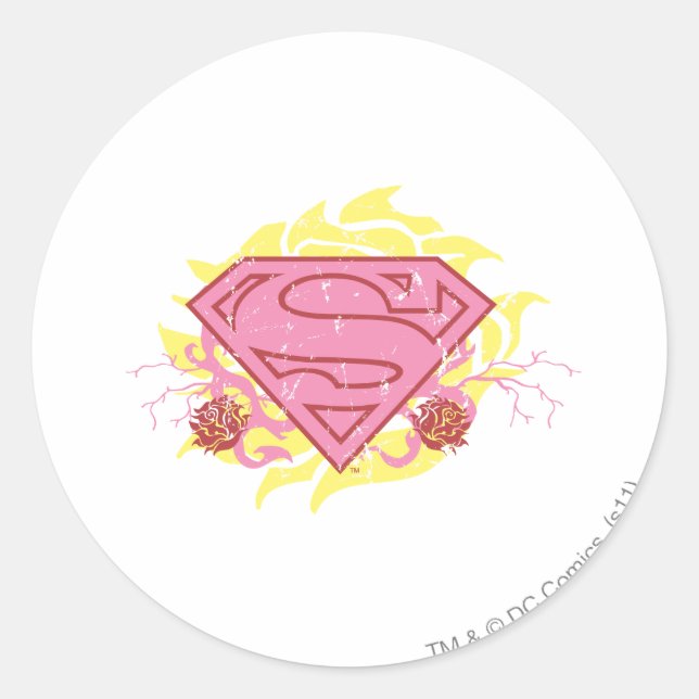 Supergirl Pink Blume Runder Aufkleber (Vorderseite)