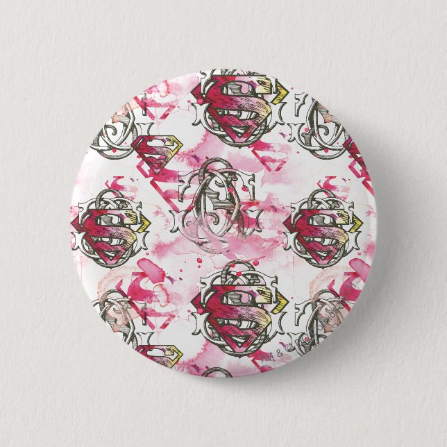 Supergirl Pink Ink Pattern Button (Vorderseite)