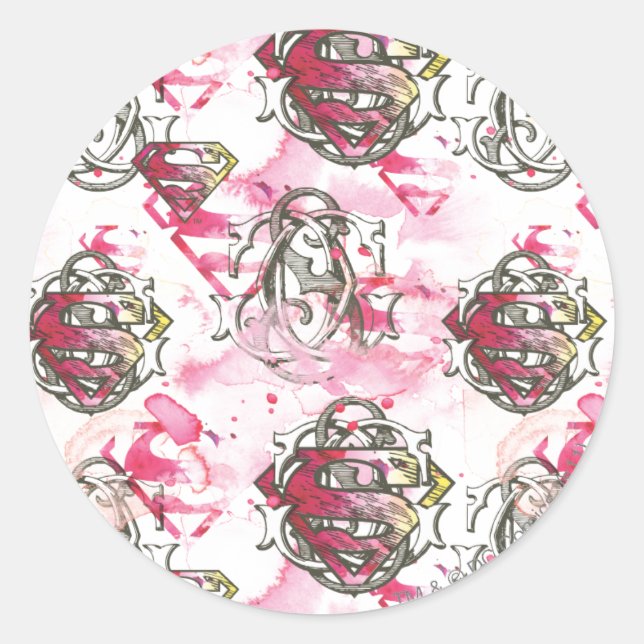Supergirl Pink Ink Pattern Runder Aufkleber (Vorderseite)