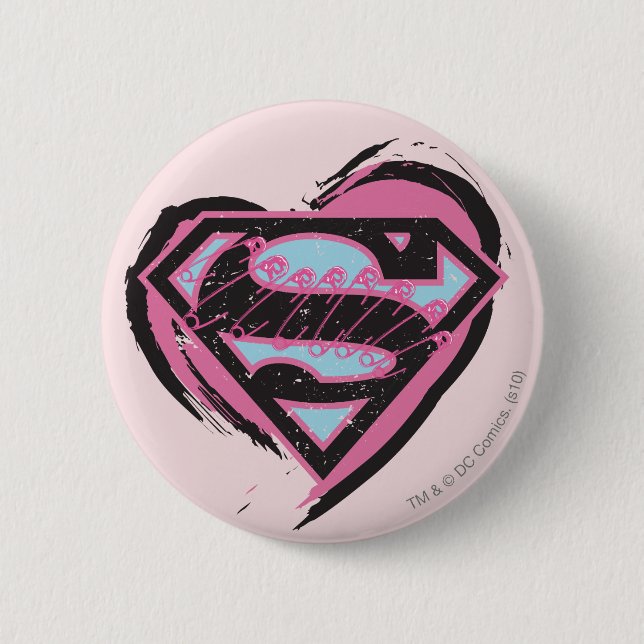 Supergirl-Pink-Logo im Herzen Button (Vorderseite)