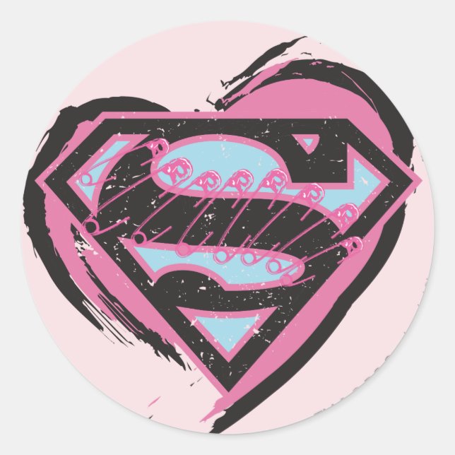 Supergirl-Pink-Logo im Herzen Runder Aufkleber (Vorderseite)