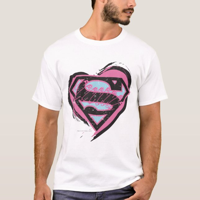 Supergirl-Pink-Logo im Herzen T-Shirt (Vorderseite)