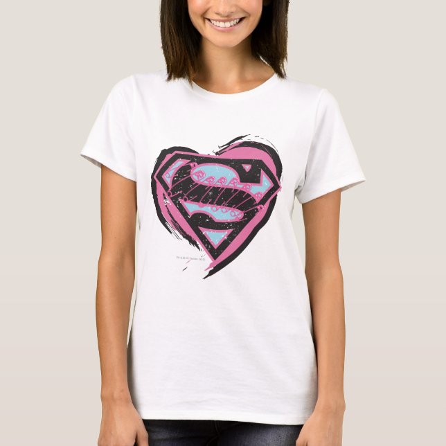 Supergirl-Pink-Logo im Herzen T-Shirt (Vorderseite)