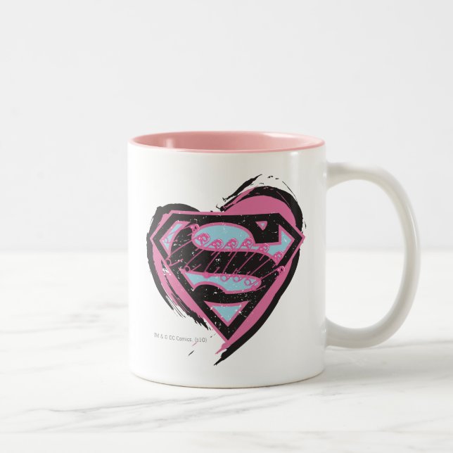 Supergirl-Pink-Logo im Herzen Zweifarbige Tasse (Rechts)