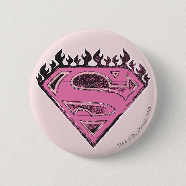 Supergirl Pink Logo mit Flammen Button (Vorderseite)