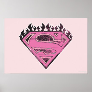Supergirl Pink Logo mit Flammen Poster