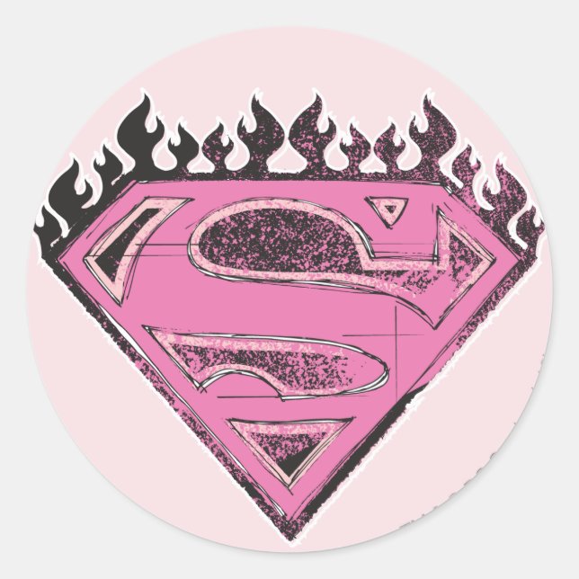 Supergirl Pink Logo mit Flammen Runder Aufkleber (Vorderseite)