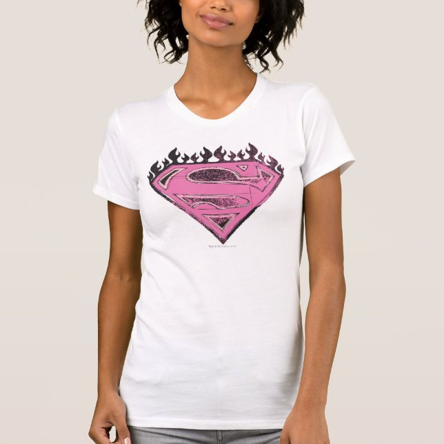 Supergirl Pink Logo mit Flammen T-Shirt (Vorderseite)