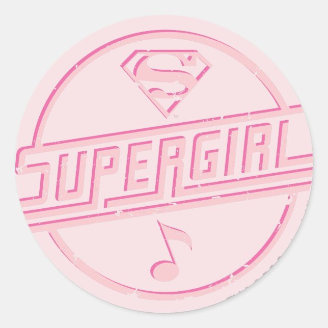 Supergirl Pink Musiknote Runder Aufkleber (Vorderseite)