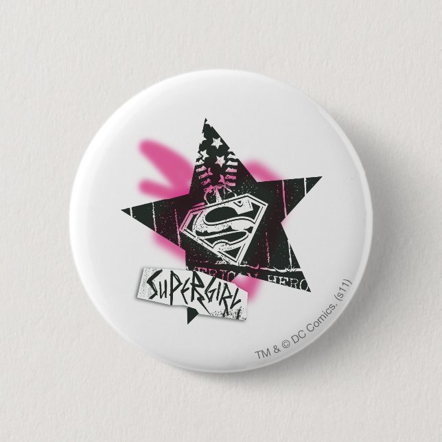 Supergirl Pink Spray Paint Star Button (Vorderseite)