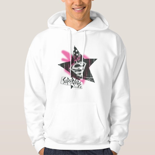 Supergirl Pink Spray Paint Star Hoodie (Vorderseite)
