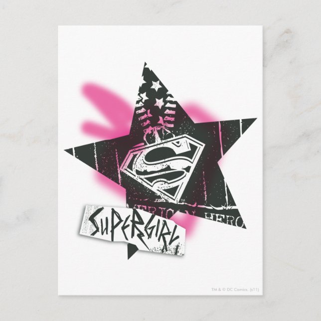 Supergirl Pink Spray Paint Star Postkarte (Vorderseite)