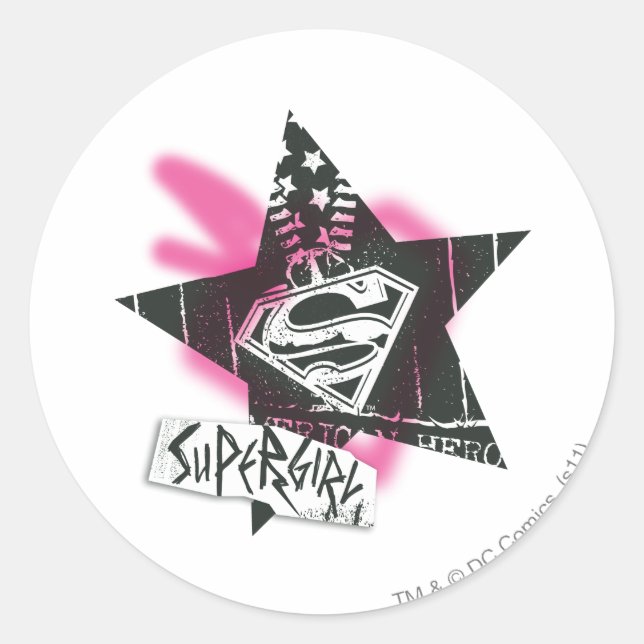 Supergirl Pink Spray Paint Star Runder Aufkleber (Vorderseite)