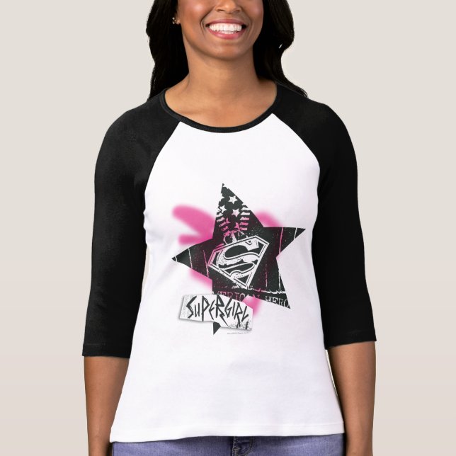 Supergirl Pink Spray Paint Star T-Shirt (Vorderseite)