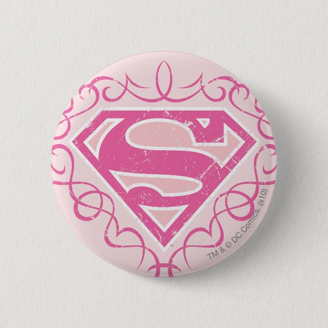 Supergirl Pink Stripes Button (Vorderseite)