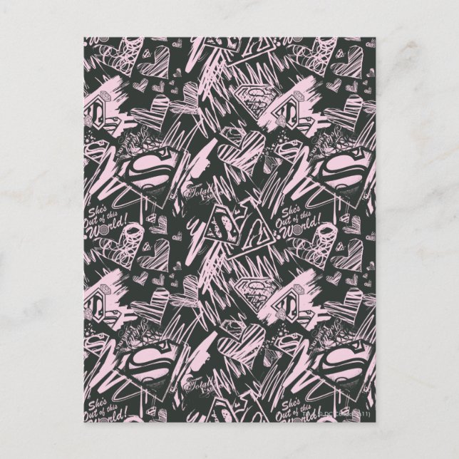 Supergirl Pink und Black Scribbles Postkarte (Vorderseite)