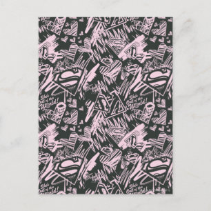 Supergirl Pink und Black Scribbles Postkarte