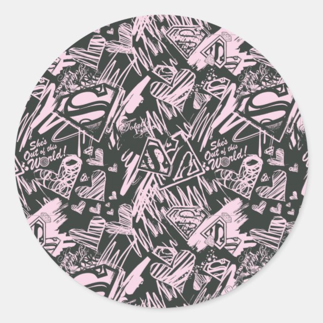 Supergirl Pink und Black Scribbles Runder Aufkleber (Vorderseite)