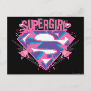 Supergirl Pink und Lila Grunge Logo Postkarte