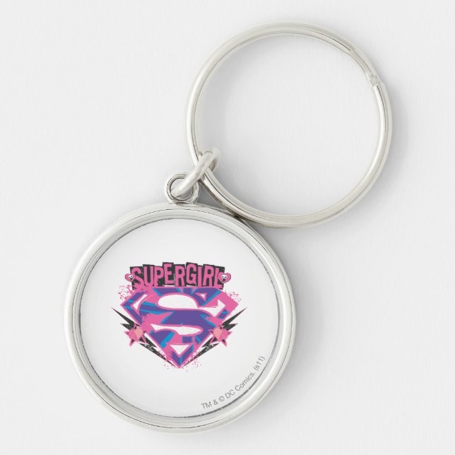 Supergirl Pink und Lila Grunge Logo Schlüsselanhänger (Vorne)