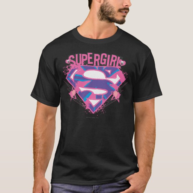 Supergirl Pink und Lila Grunge Logo T-Shirt (Vorderseite)