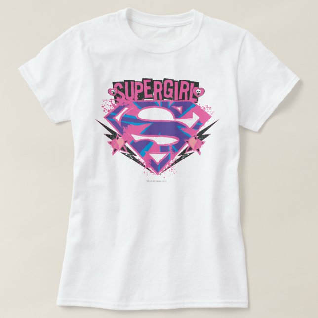 Supergirl Pink und Lila Grunge Logo T-Shirt (Design vorne)
