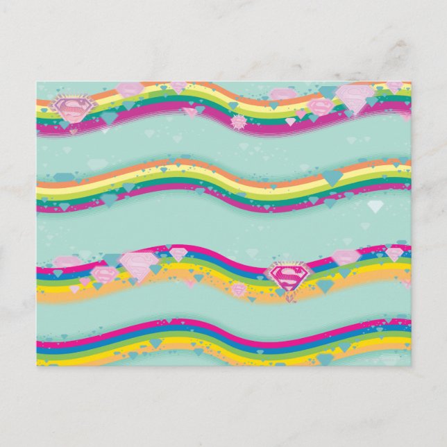 Supergirl Rainbow Waves Green Postkarte (Vorderseite)