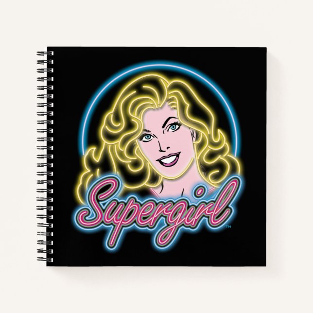 Supergirl Retro Neon Lights Graphic Notizbuch (Vorderseite)