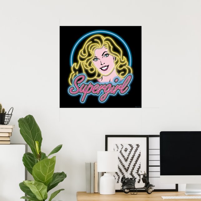 Supergirl Retro Neon Lights Graphic Poster (Heimbüro)