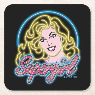 Supergirl Retro Neon Lights Graphic Rechteckiger Pappuntersetzer