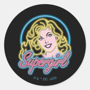 Supergirl Retro Neon Lights Graphic Runder Aufkleber