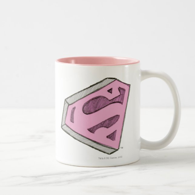 Supergirl Sketch Pink Logo Zweifarbige Tasse (Rechts)