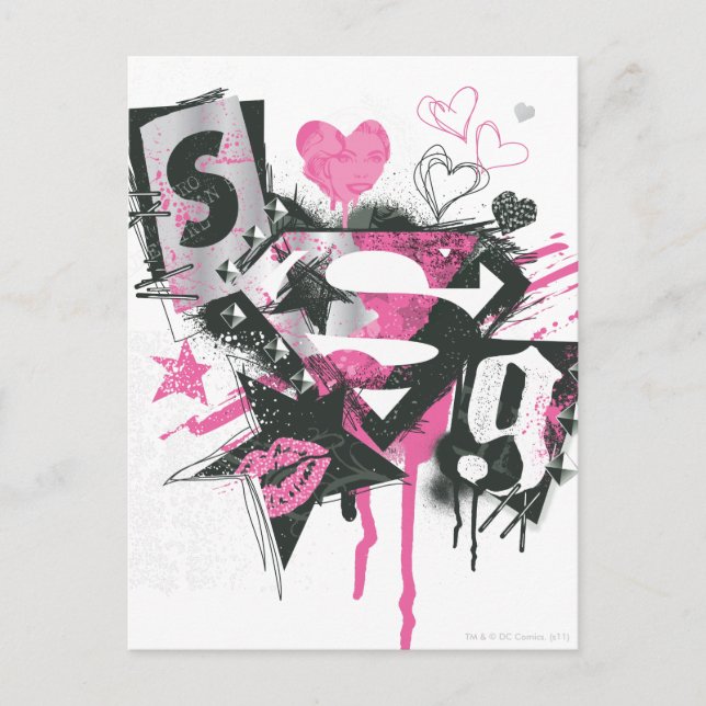 Supergirl Spills and Scribbles Collage Postkarte (Vorderseite)