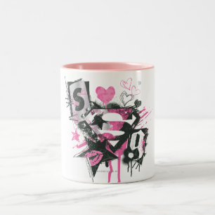 Supergirl Spills and Scribbles Collage Zweifarbige Tasse