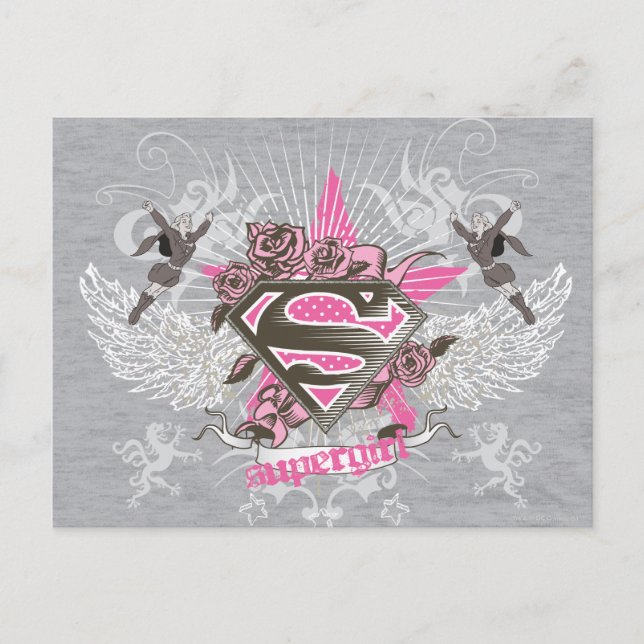 Supergirl Star und Rose Postkarte (Vorderseite)