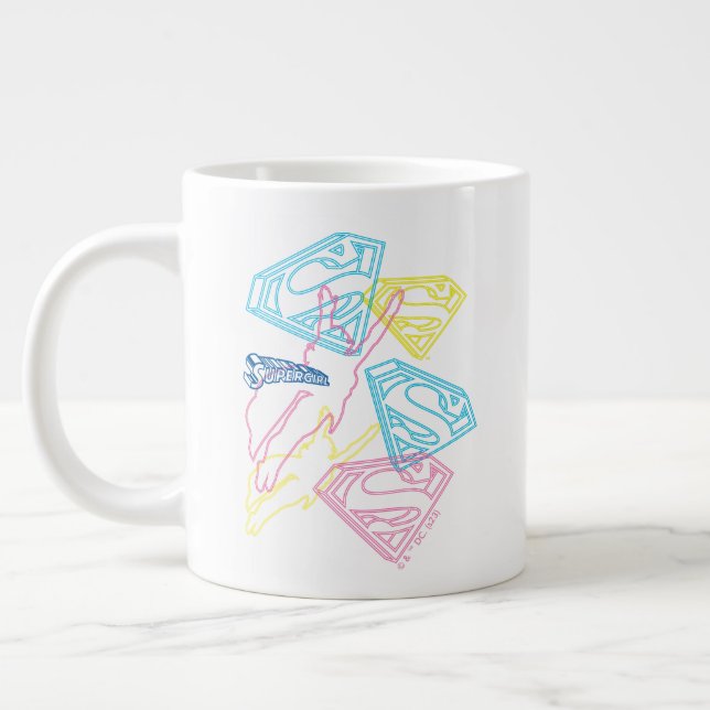 Supergirl und Logo farbige Konturen Jumbo-Tasse (Links)