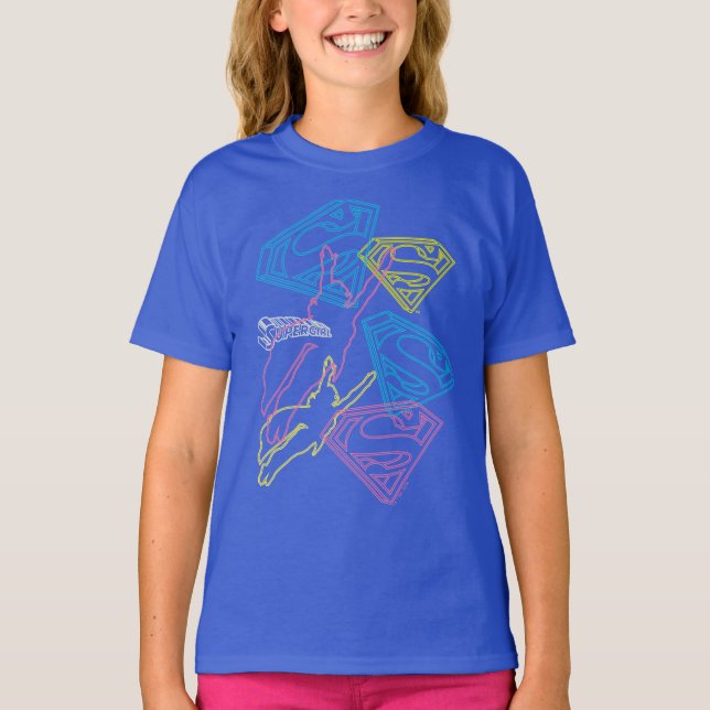 Supergirl und Logo farbige Konturen T-Shirt (Vorderseite)