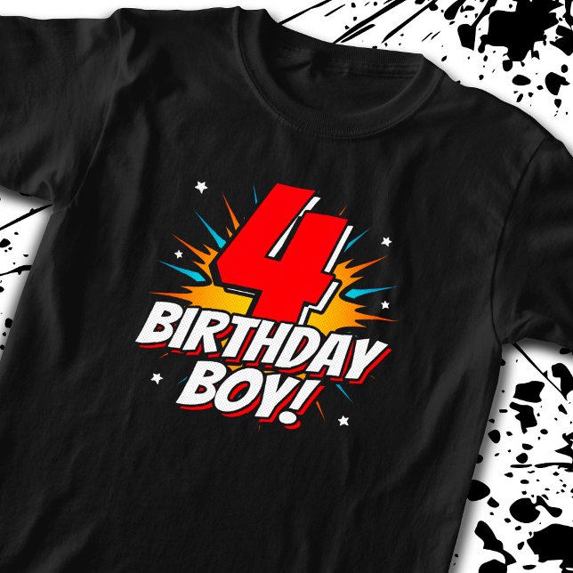 Superheld Birthday Boy - 4 Jahre alt - 4. Geburtst T-Shirt (Von Creator hochgeladen)