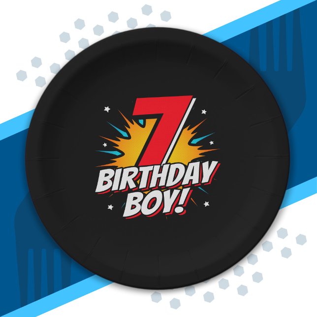 Superheld Birthday Boy - 7 Jahre alt - 7. Geburtst Pappteller (Von Creator hochgeladen)