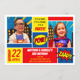 Superheld Birthday Invitation (Twins) Einladung