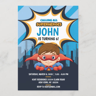 Superheld, Braunhaar, Party Einladung 12x18