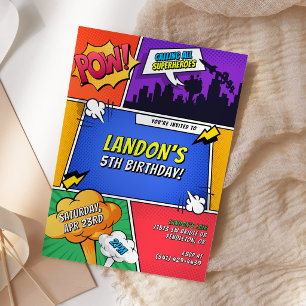 Superheld Comic-Book Kindergeburtstags- Pop-Art Einladung