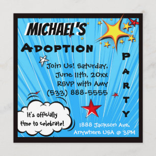 Superheld-Comic-Buch-Adoptions-Party Einladung