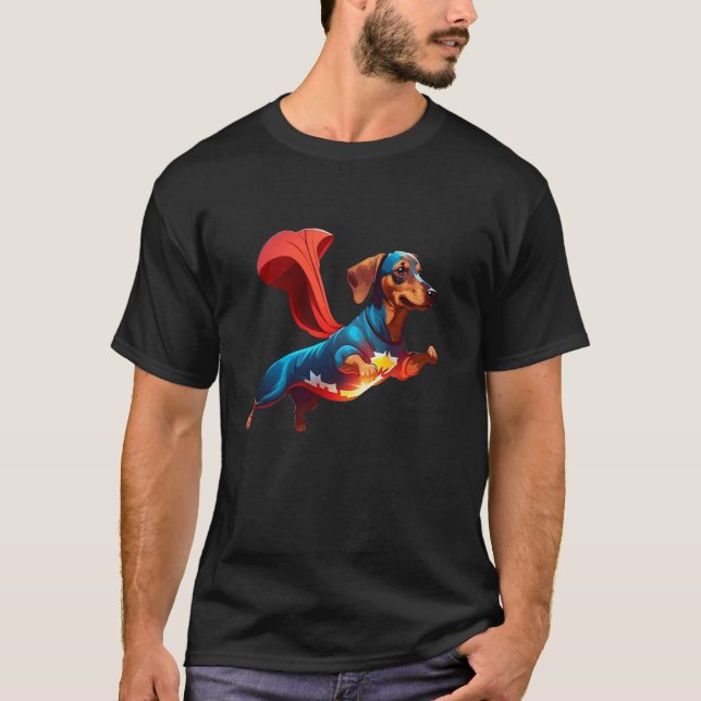 Superheld-Dachshund-Rot-Cape-Superheld-Hund T-Shirt (Vorderseite)