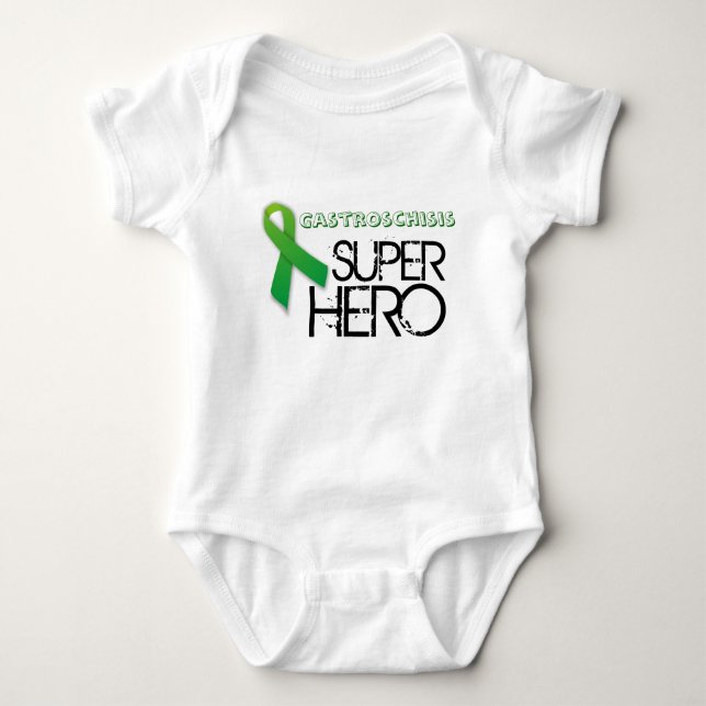 "SUPERheld" Gastroschisis Bewusstseins-Shirt Baby Strampler (Vorderseite)