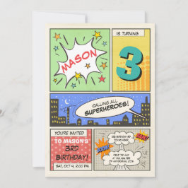 Superheld Geburtstagseinladung Cartoon Vintag Jung Einladung