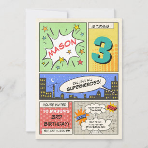 Superheld Geburtstagseinladung Cartoon Vintag Jung Einladung