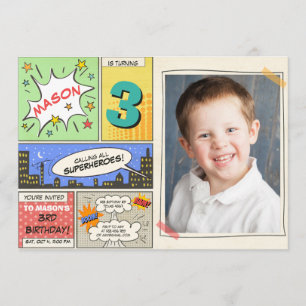 Superheld Geburtstagseinladung Cartoon Vintag Jung Einladung