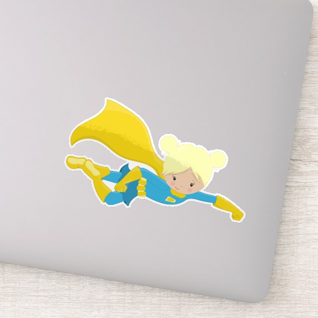 Superheld Girl, Blonde Hair, Held, Gelbes Kap Aufkleber (Detail)